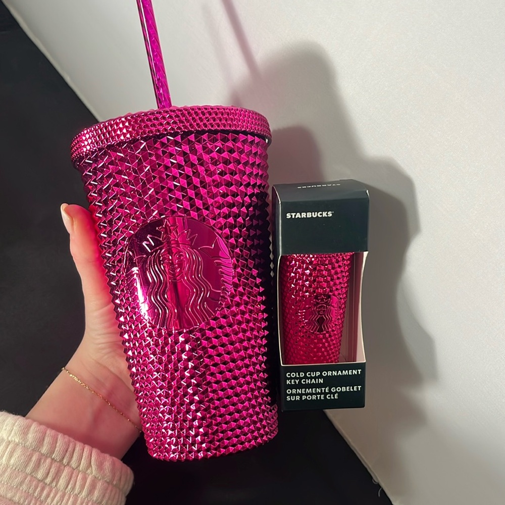 NWT PINK SANGRIA STUDDED STARBUCKS TUMBLR (16 OZ) & MATCHING ORNAMENT